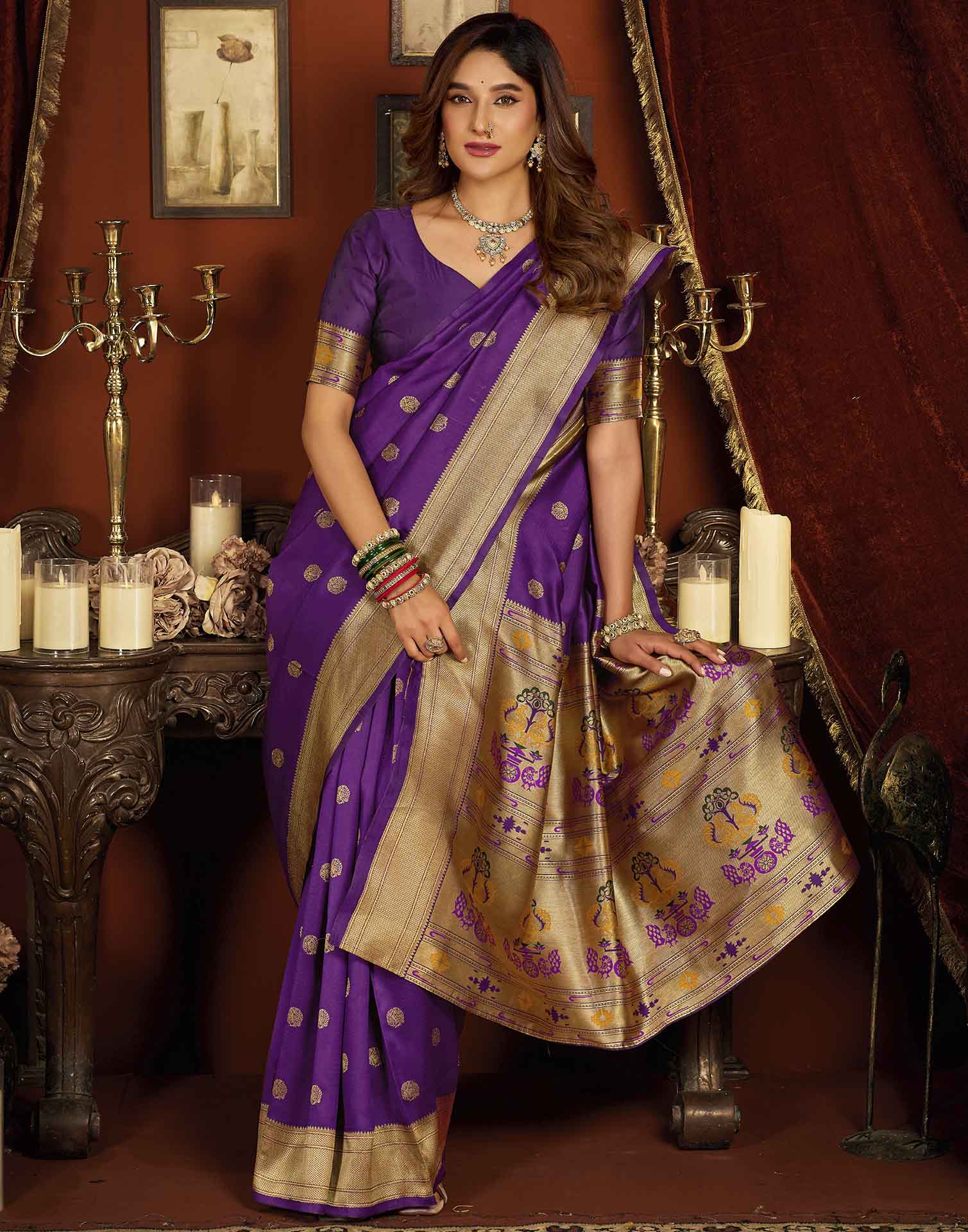 Purple Silk Woven Paithani Saree