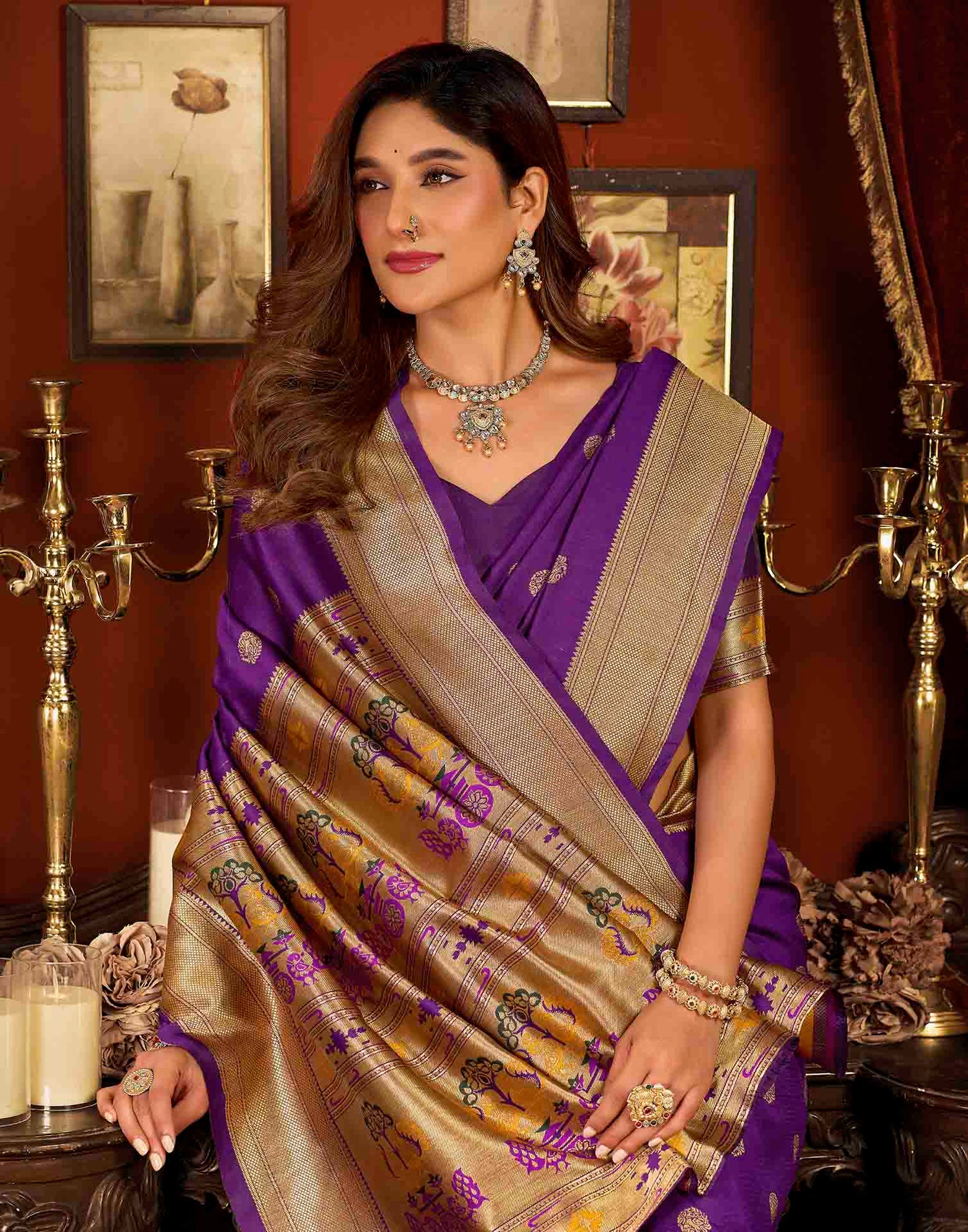 Purple Silk Woven Paithani Saree
