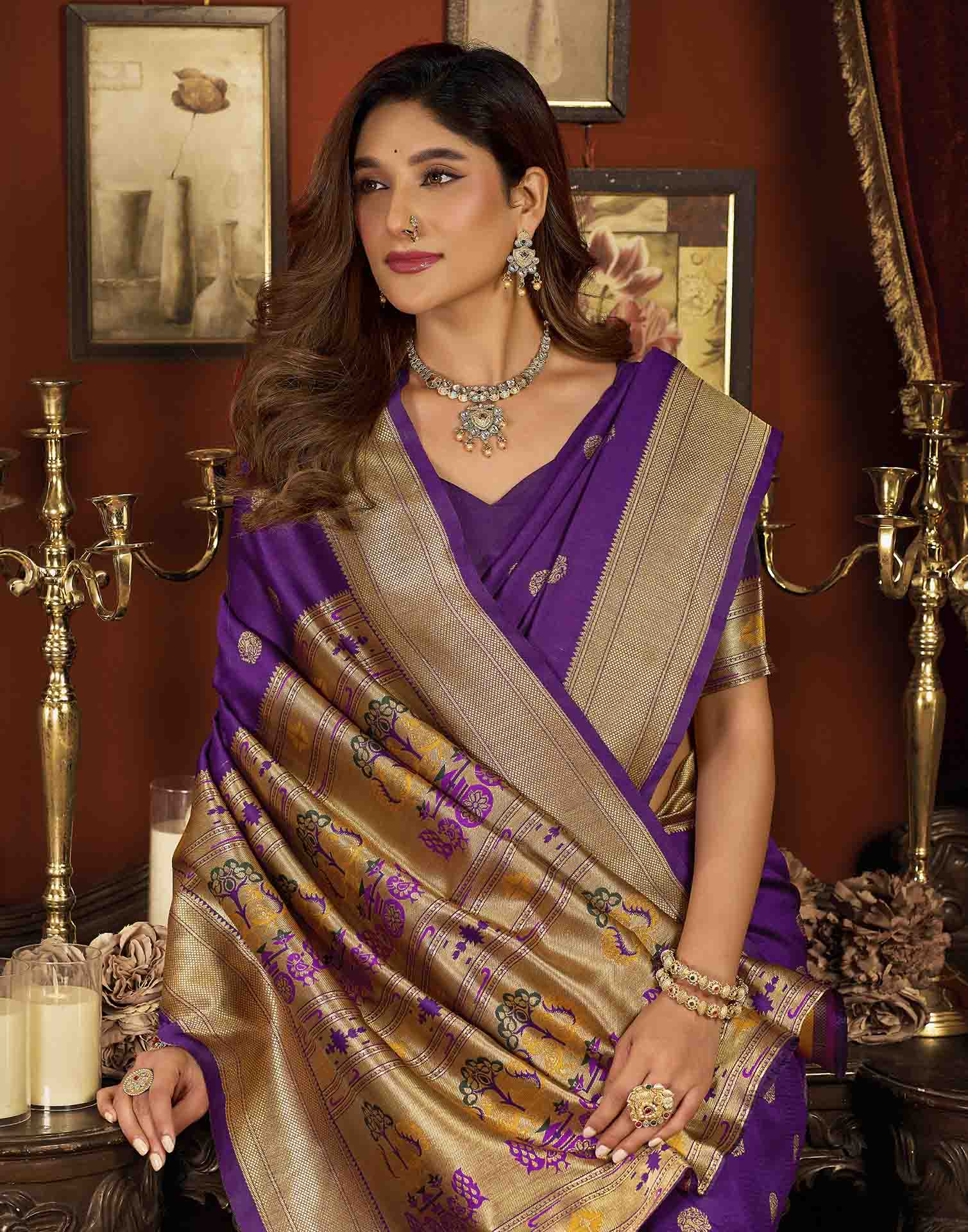 Purple Silk Woven Paithani Saree