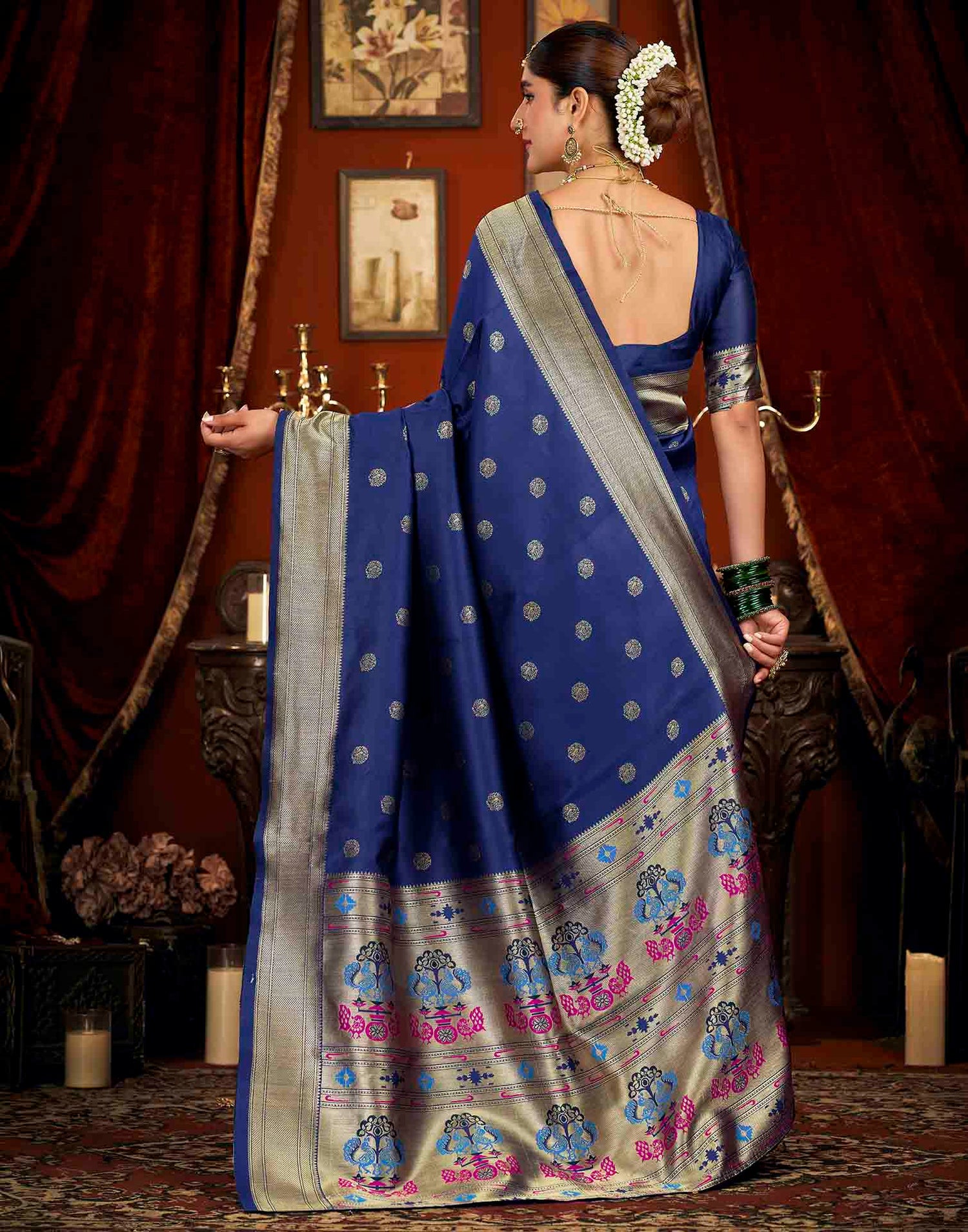 Royal Blue Silk Woven Paithani Saree