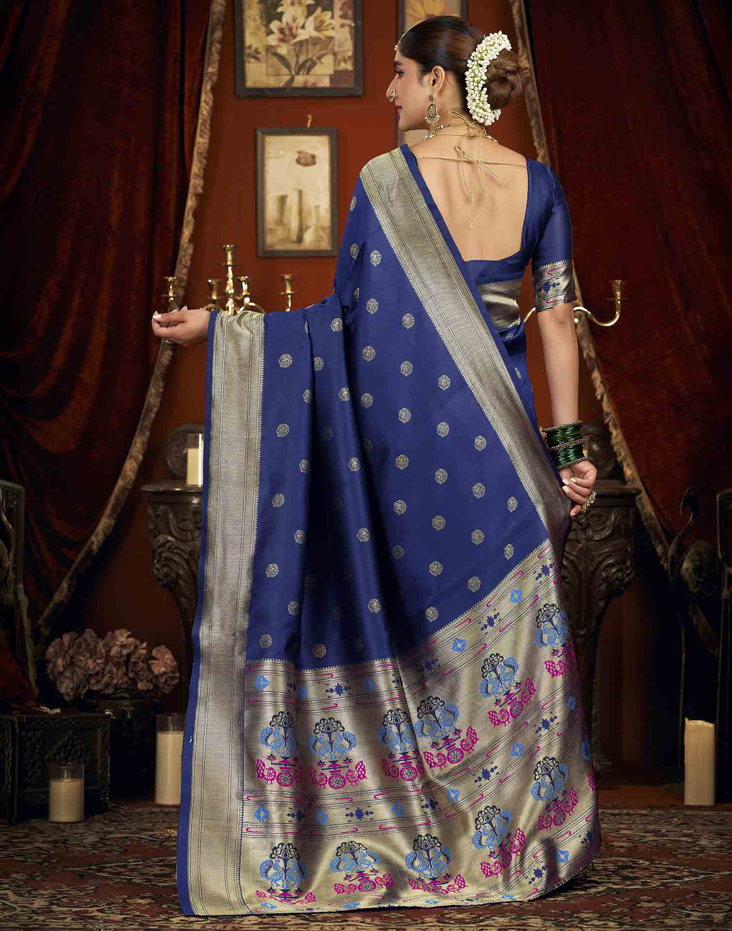 Royal Blue Silk Woven Paithani Saree