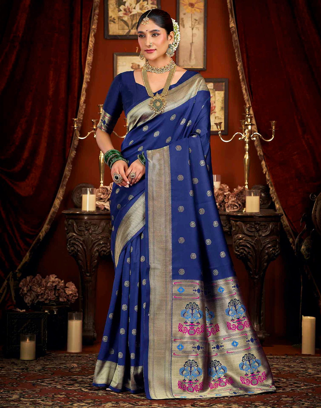 Royal Blue Silk Woven Paithani Saree
