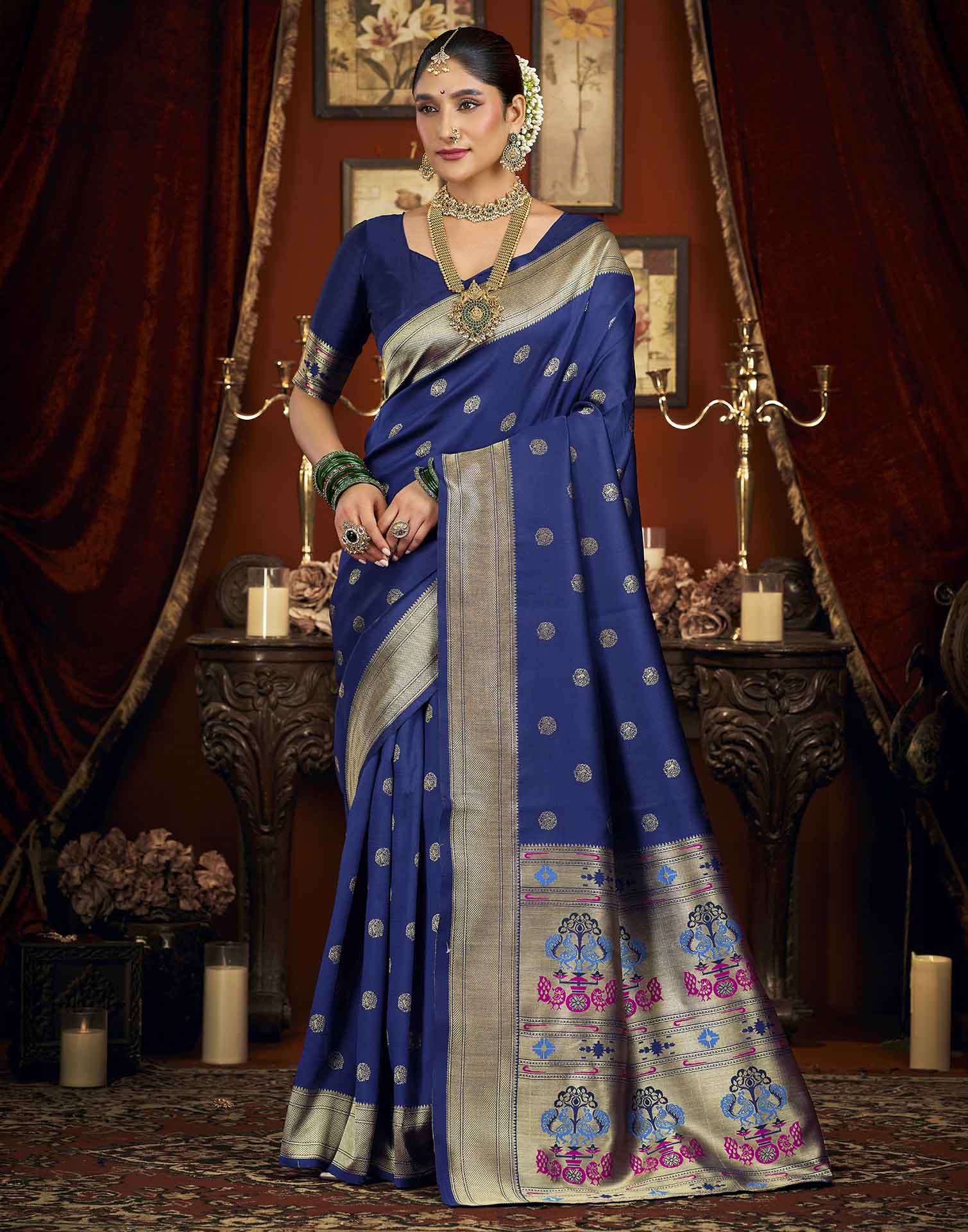 Royal Blue Silk Woven Paithani Saree