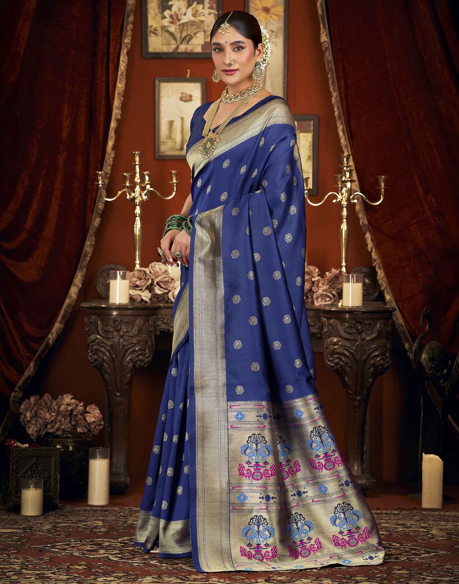 Royal Blue Silk Woven Paithani Saree
