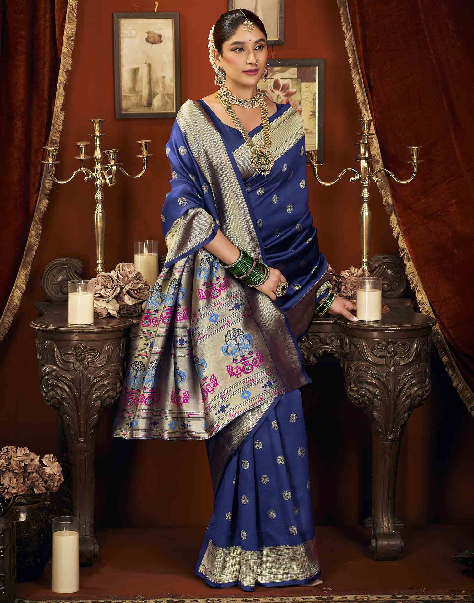 Royal Blue Silk Woven Paithani Saree