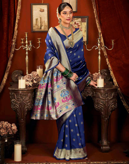 Royal Blue Silk Woven Paithani Saree