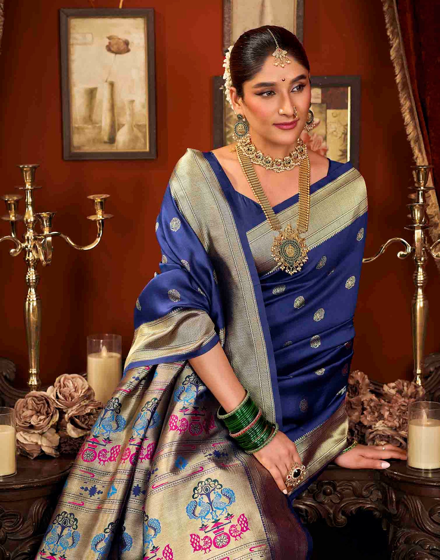 Royal Blue Silk Woven Paithani Saree
