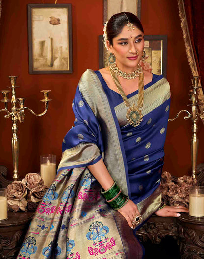 Royal Blue Silk Woven Paithani Saree