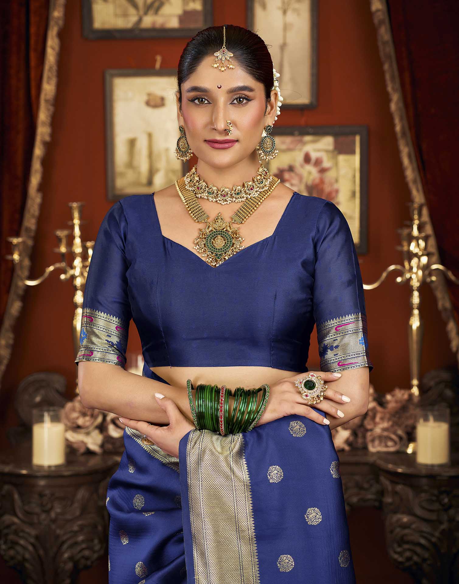 Royal Blue Silk Woven Paithani Saree