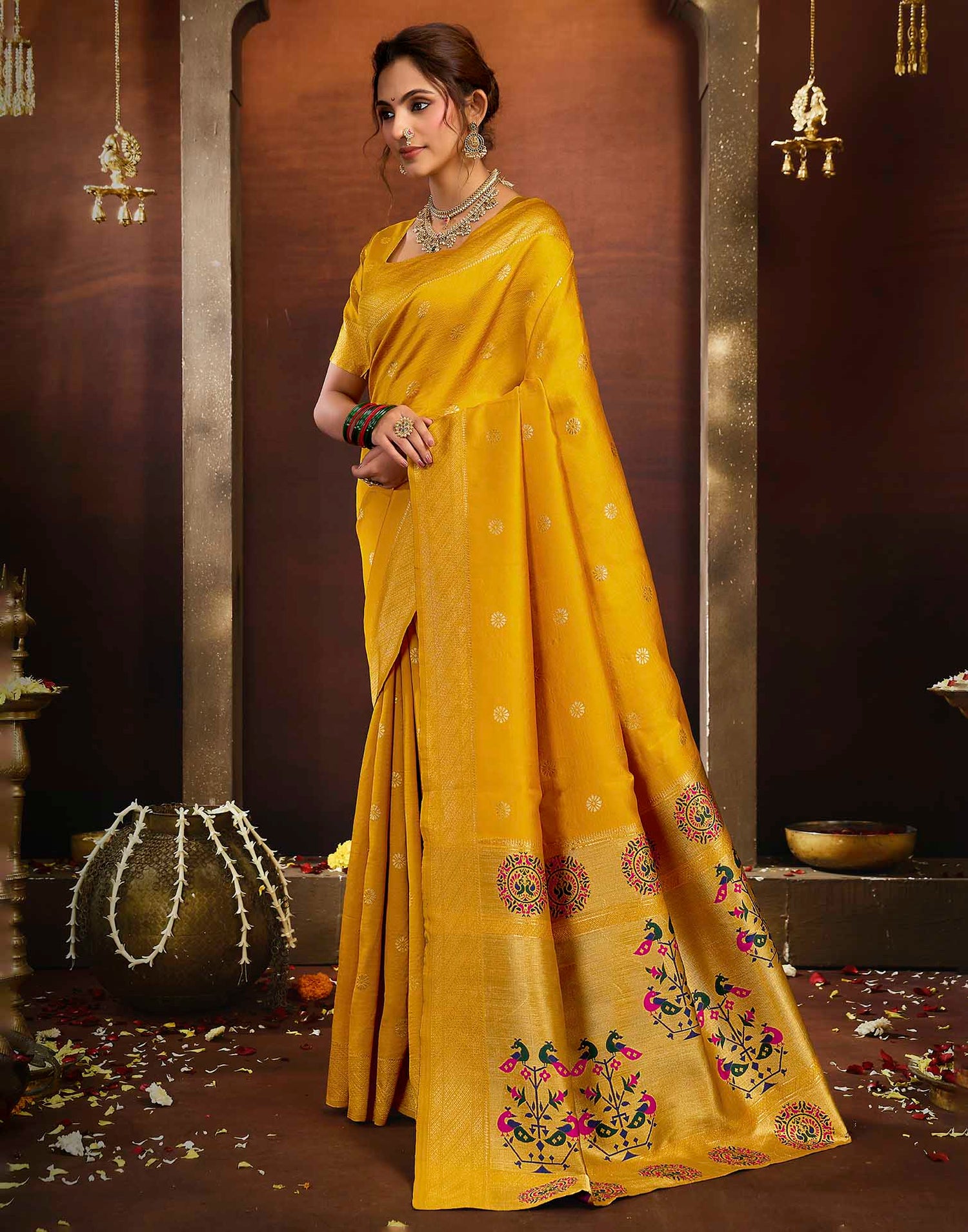 Yellow Silk Woven Paithani Saree