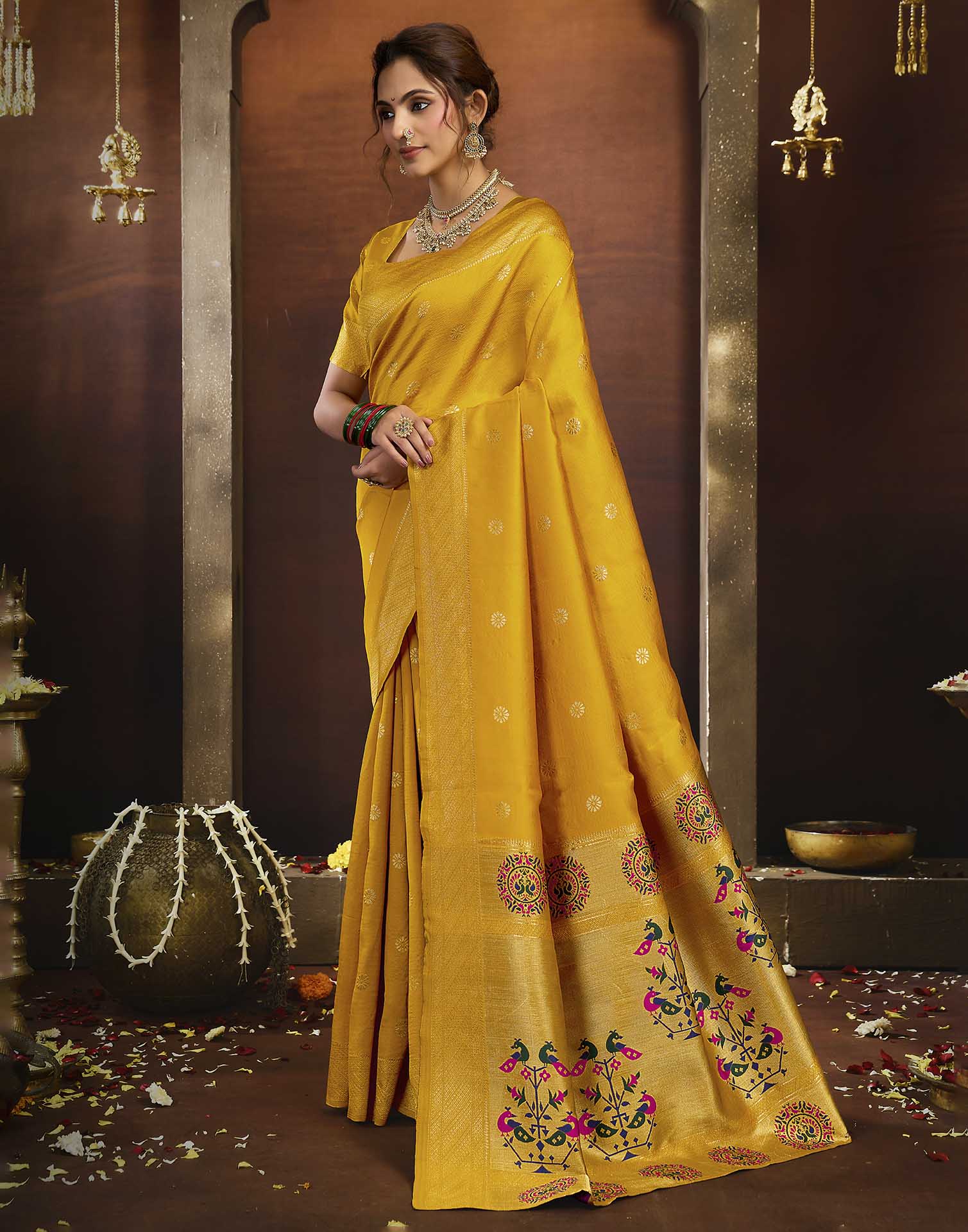 Yellow Silk Woven Paithani Saree