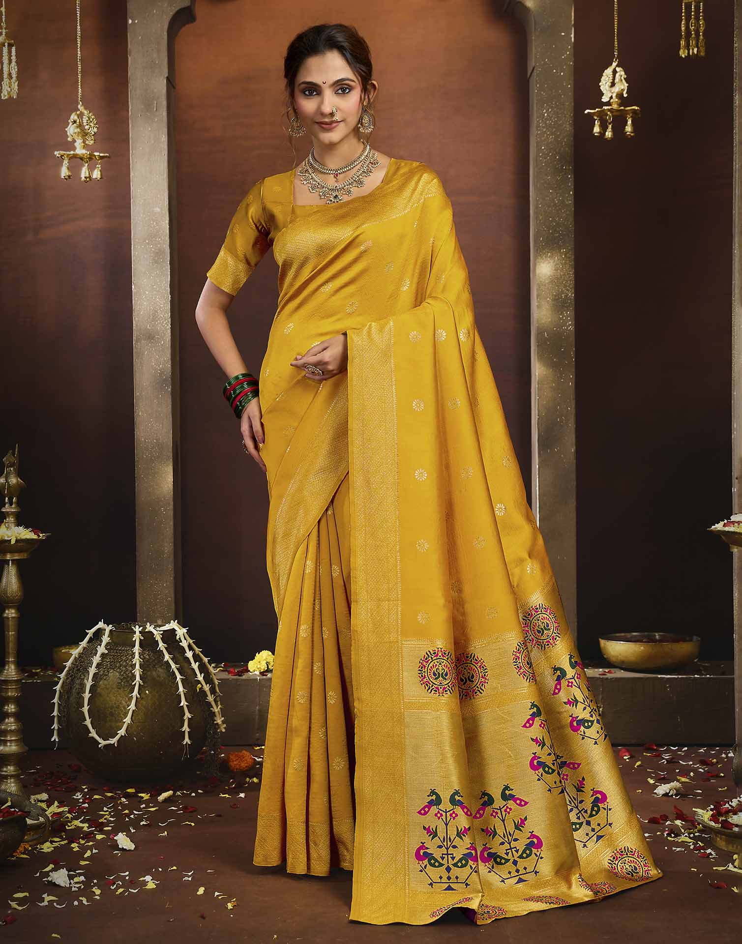 Yellow Silk Woven Paithani Saree