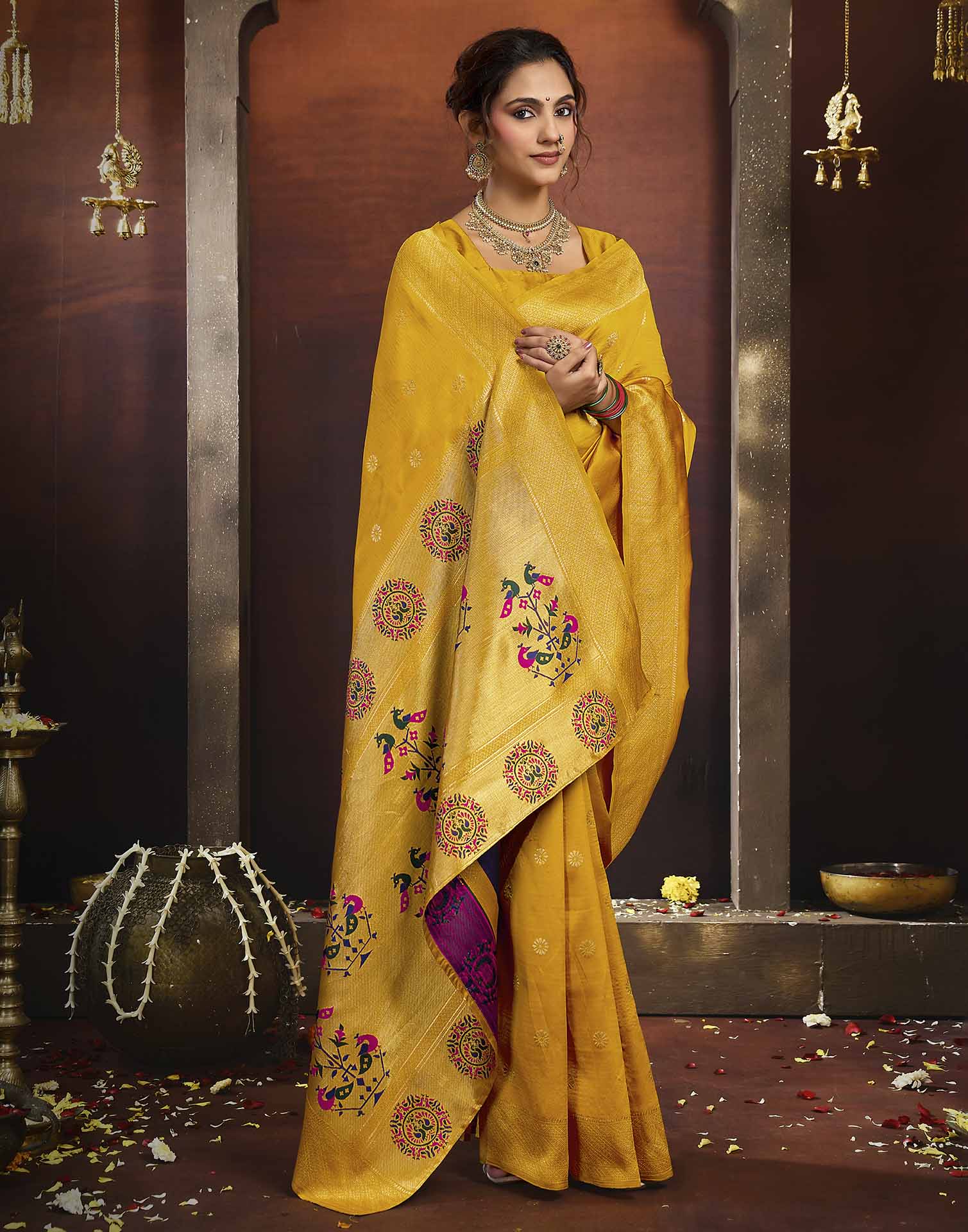 Yellow Silk Woven Paithani Saree