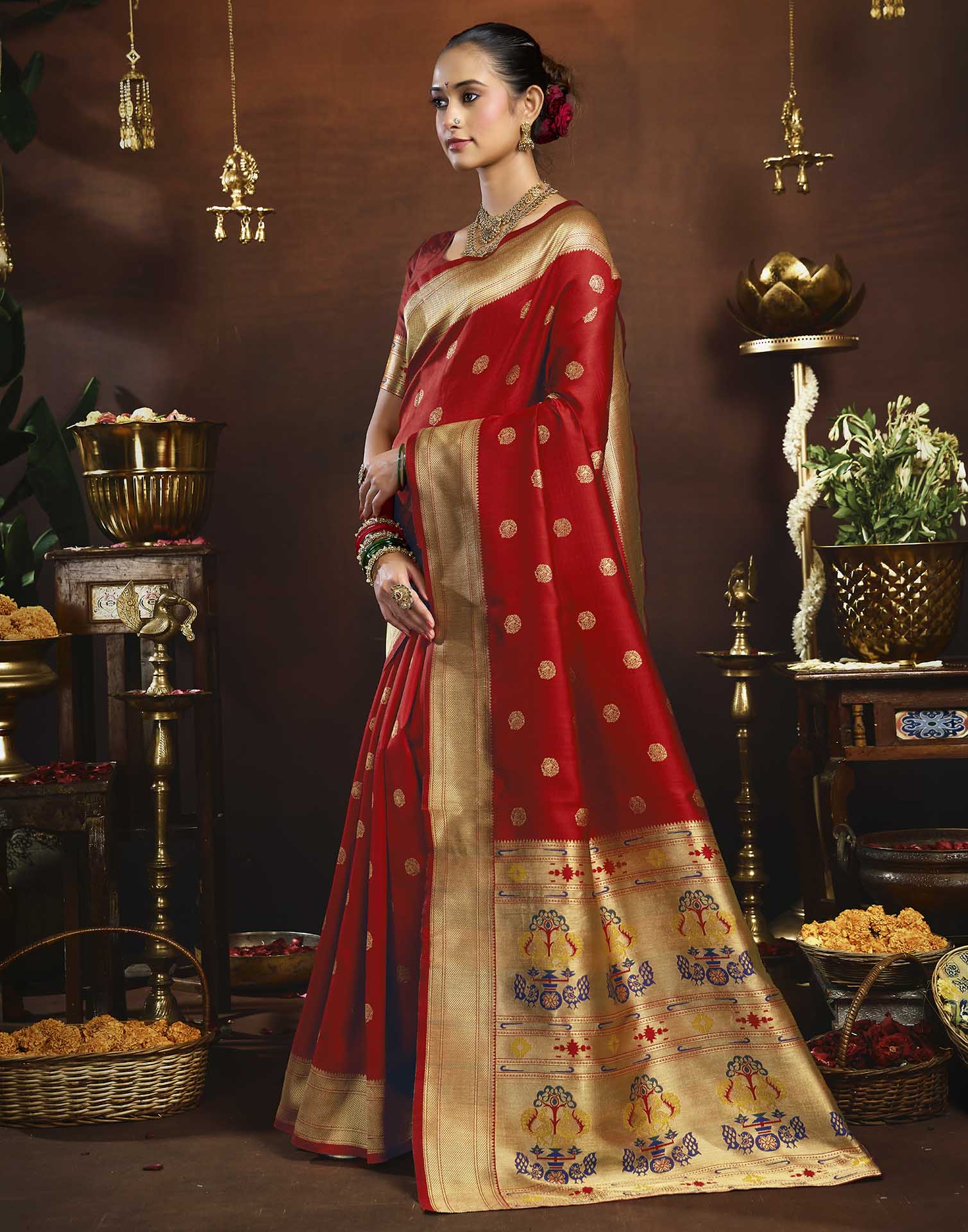 Red Silk Woven Paithani Saree