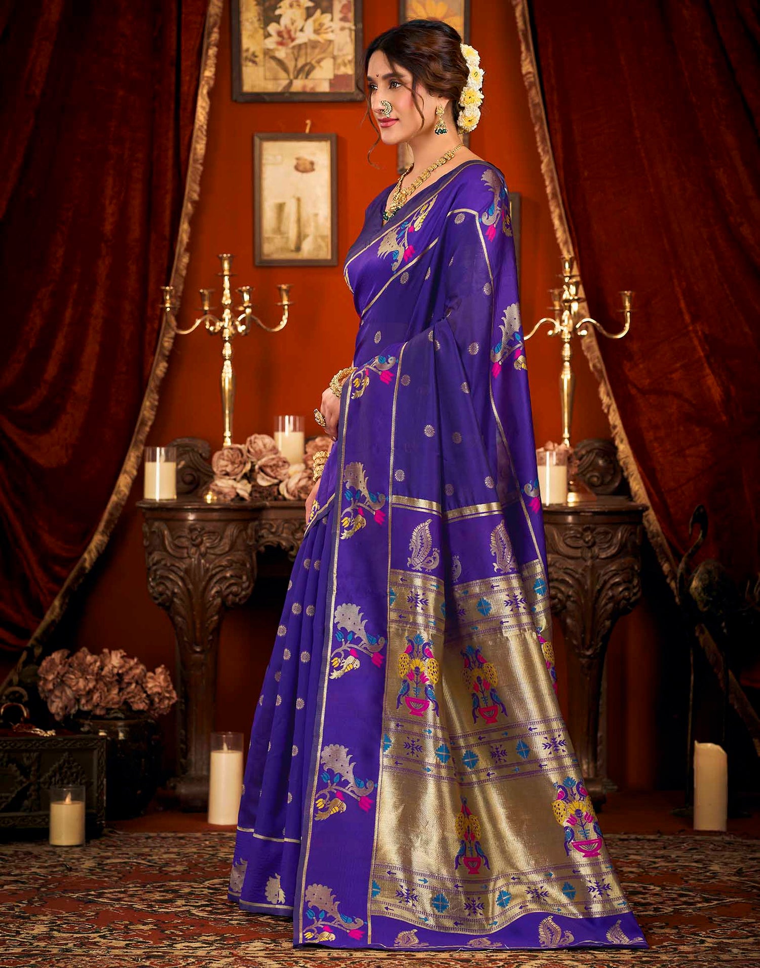 Purple Silk Woven Paithani Saree