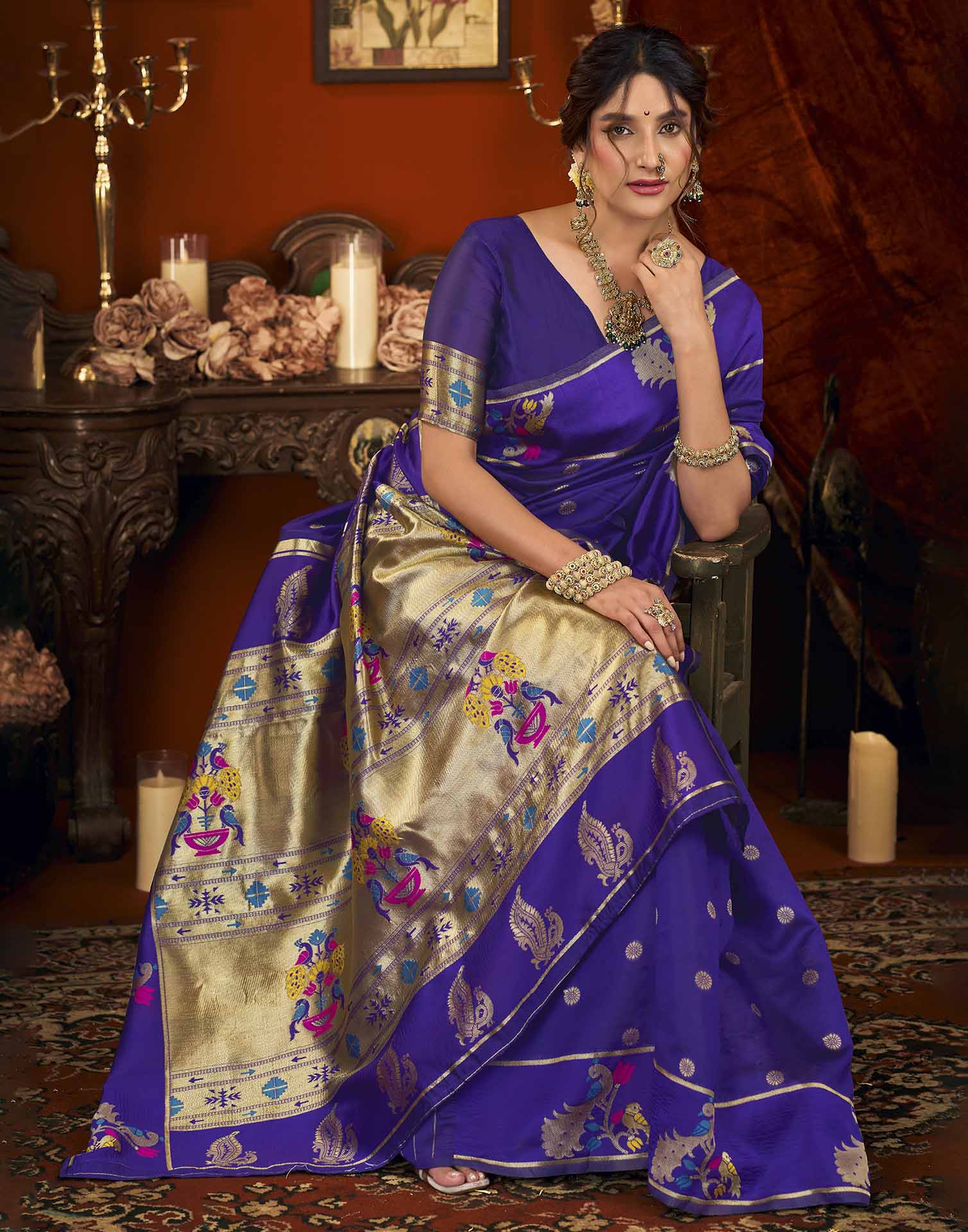 Purple Silk Woven Paithani Saree