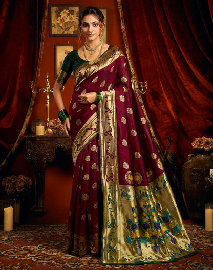 Maroon Silk Woven Paithani Saree