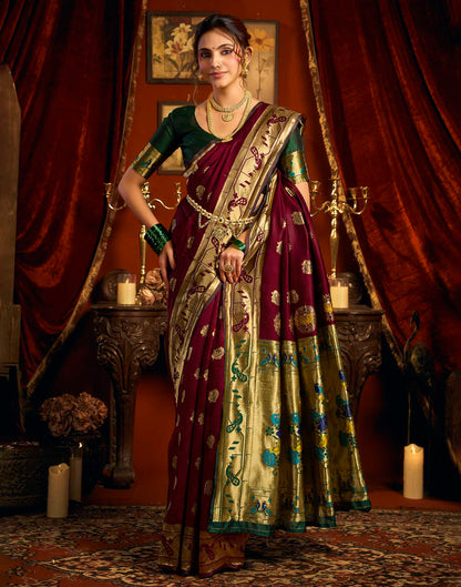 Maroon Silk Woven Paithani Saree