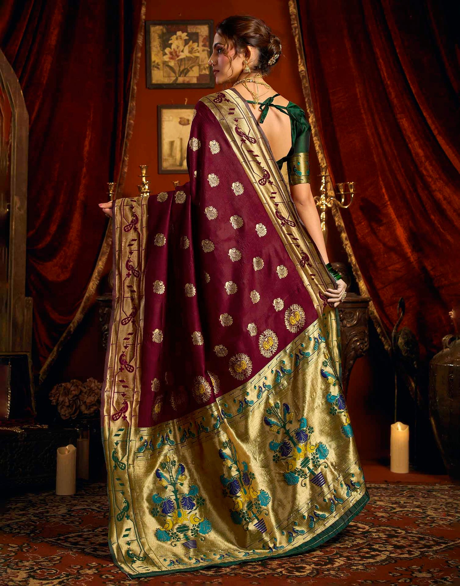 Maroon Silk Woven Paithani Saree