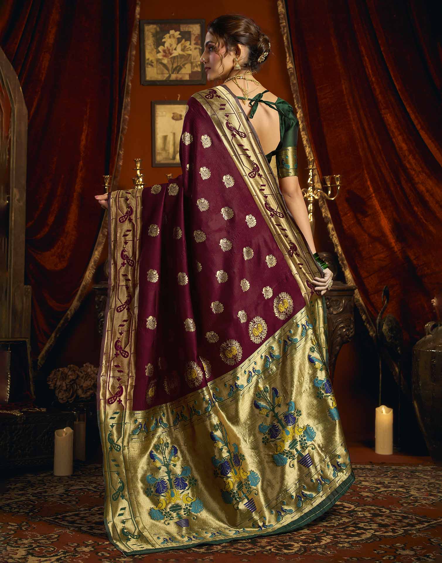 Maroon Silk Woven Paithani Saree