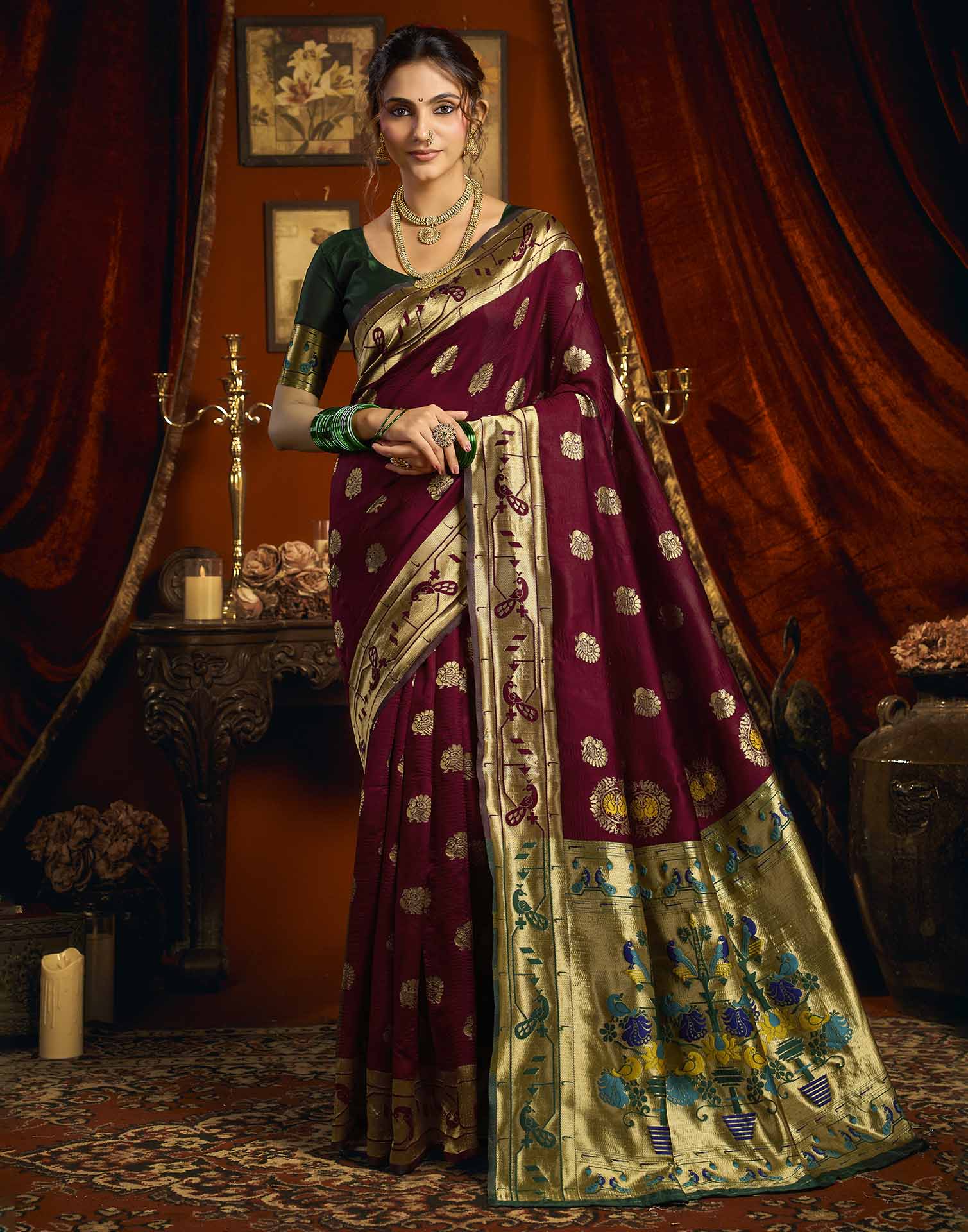 Maroon Silk Woven Paithani Saree
