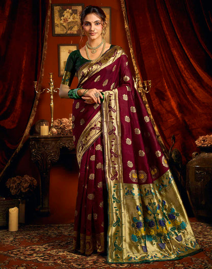 Maroon Silk Woven Paithani Saree