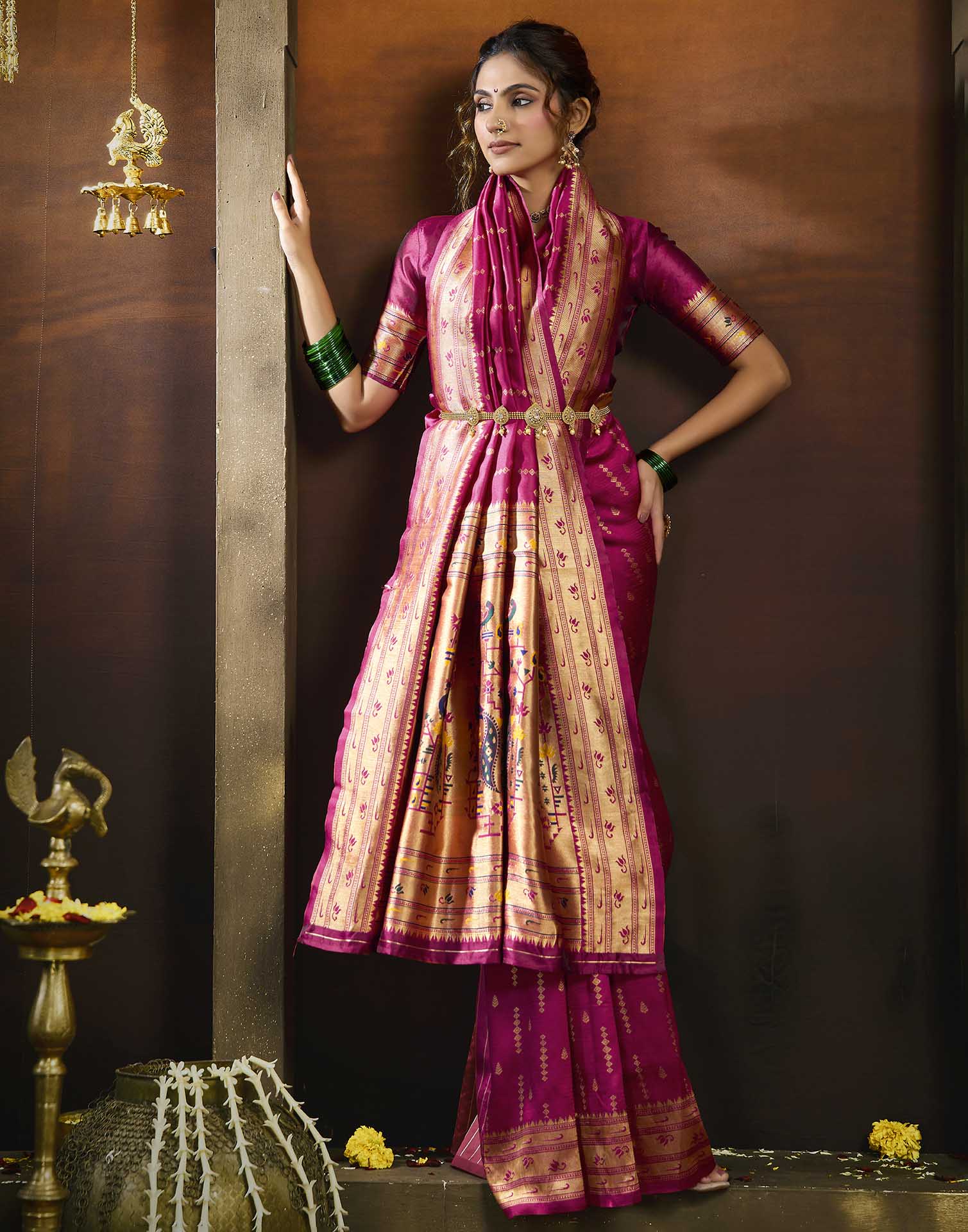 Rani Pink Silk Woven Paithani Saree