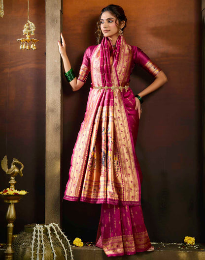 Rani Pink Silk Woven Paithani Saree