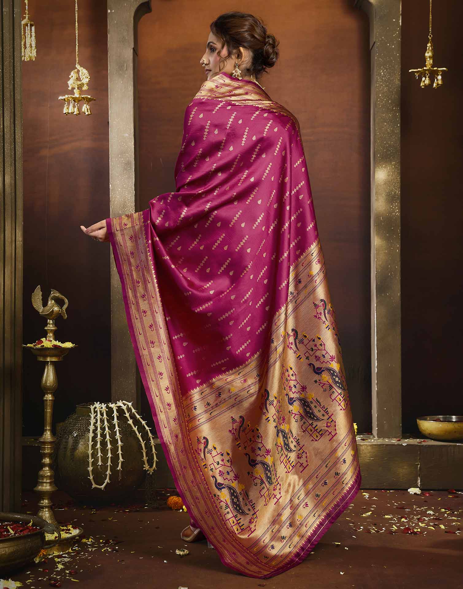 Rani Pink Silk Woven Paithani Saree