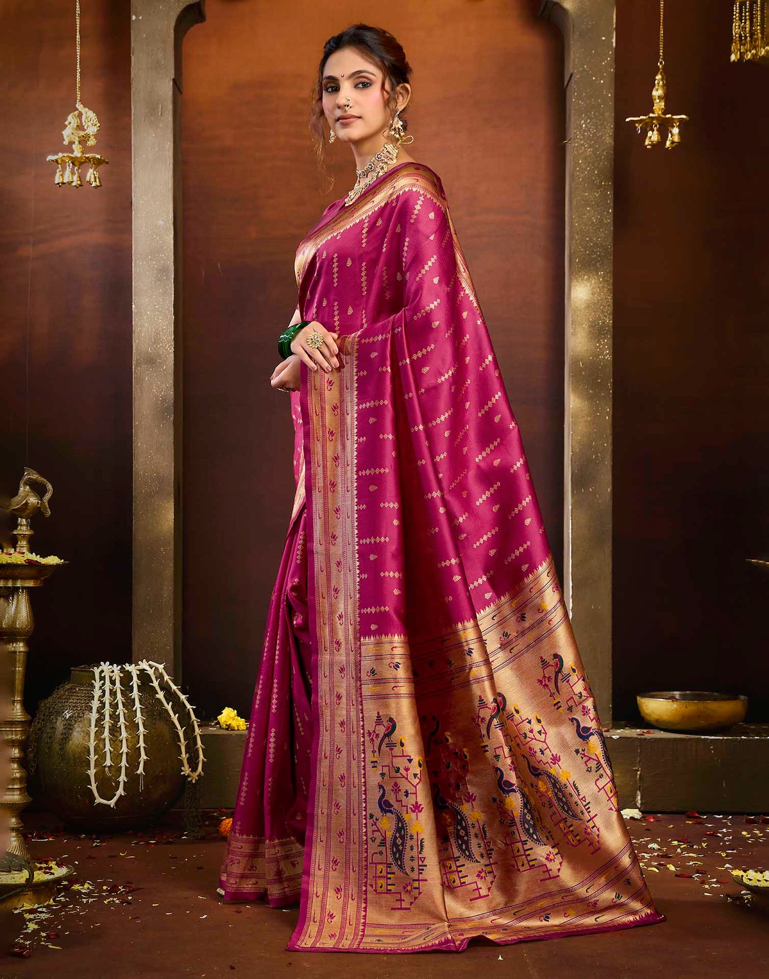 Rani Pink Silk Woven Paithani Saree