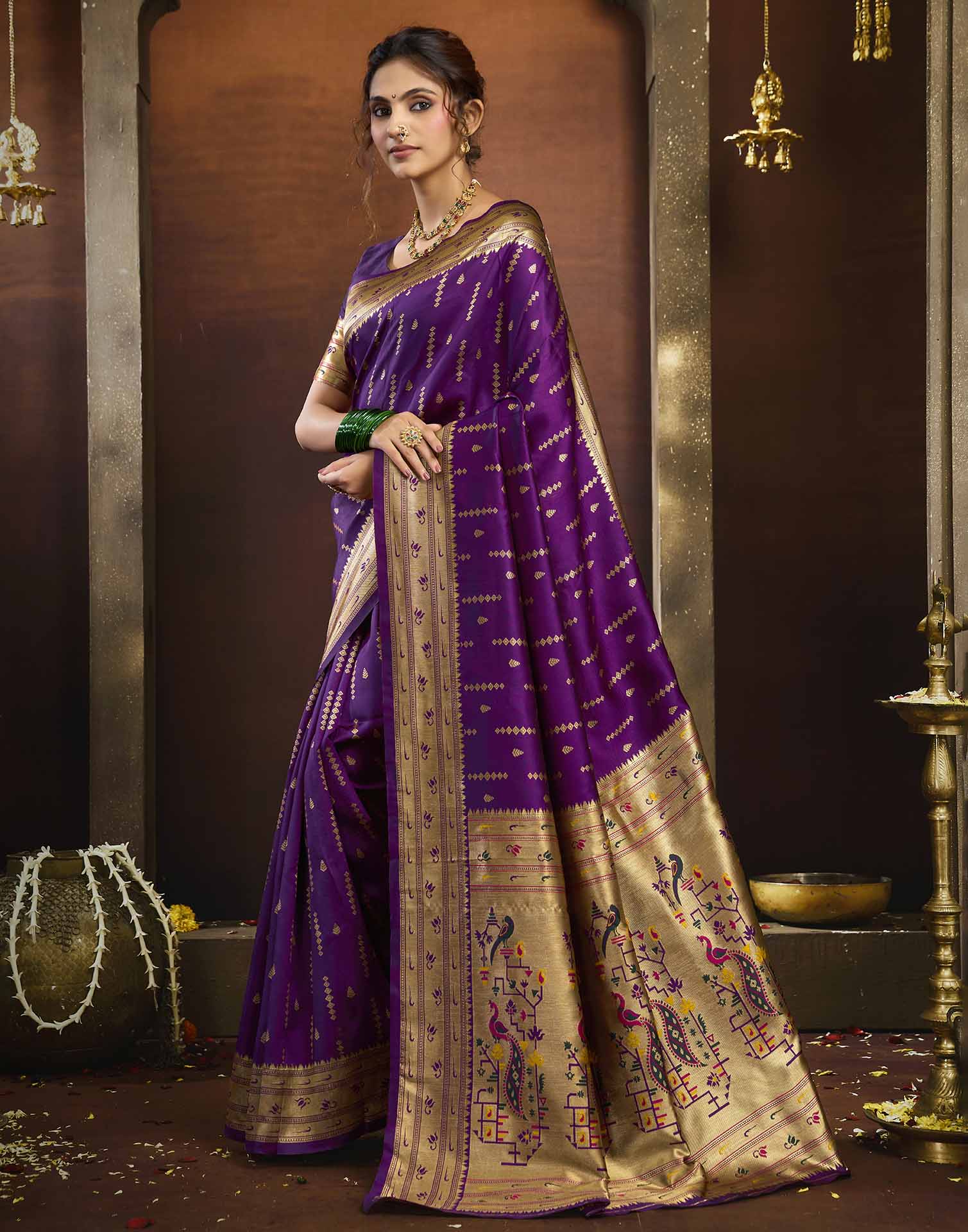 Purple Silk Woven Paithani Saree
