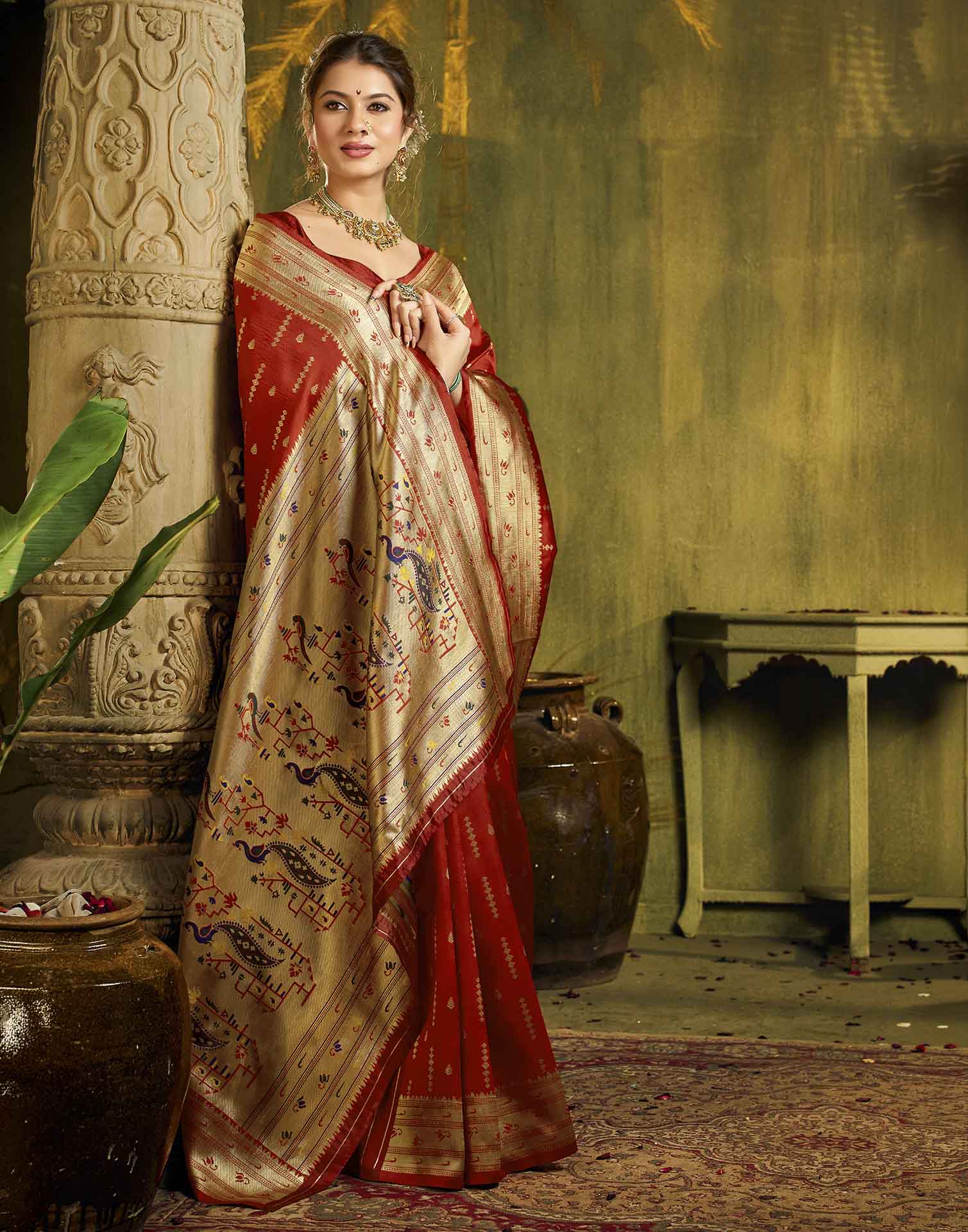 Red Silk Woven Paithani Saree