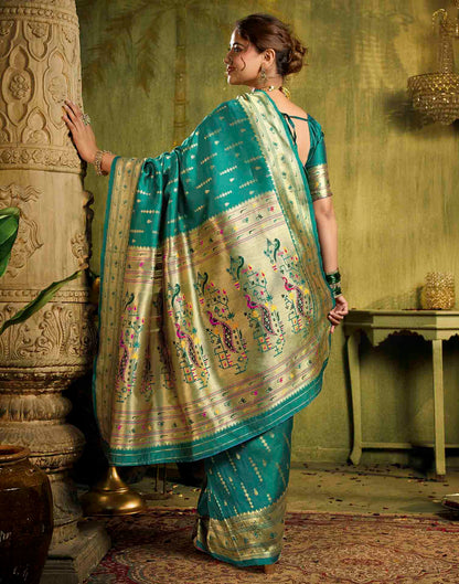 Turquoise Silk Woven Paithani Saree