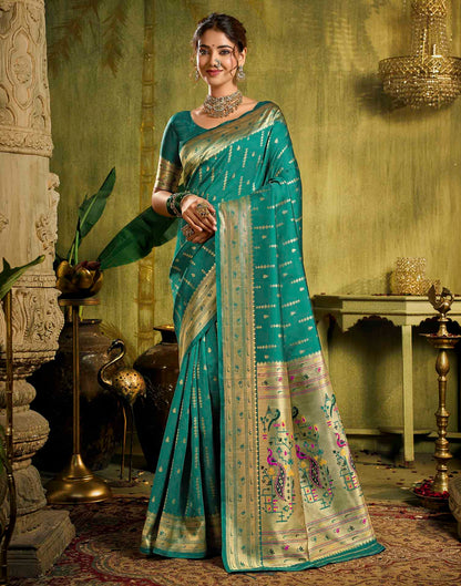 Turquoise Silk Woven Paithani Saree