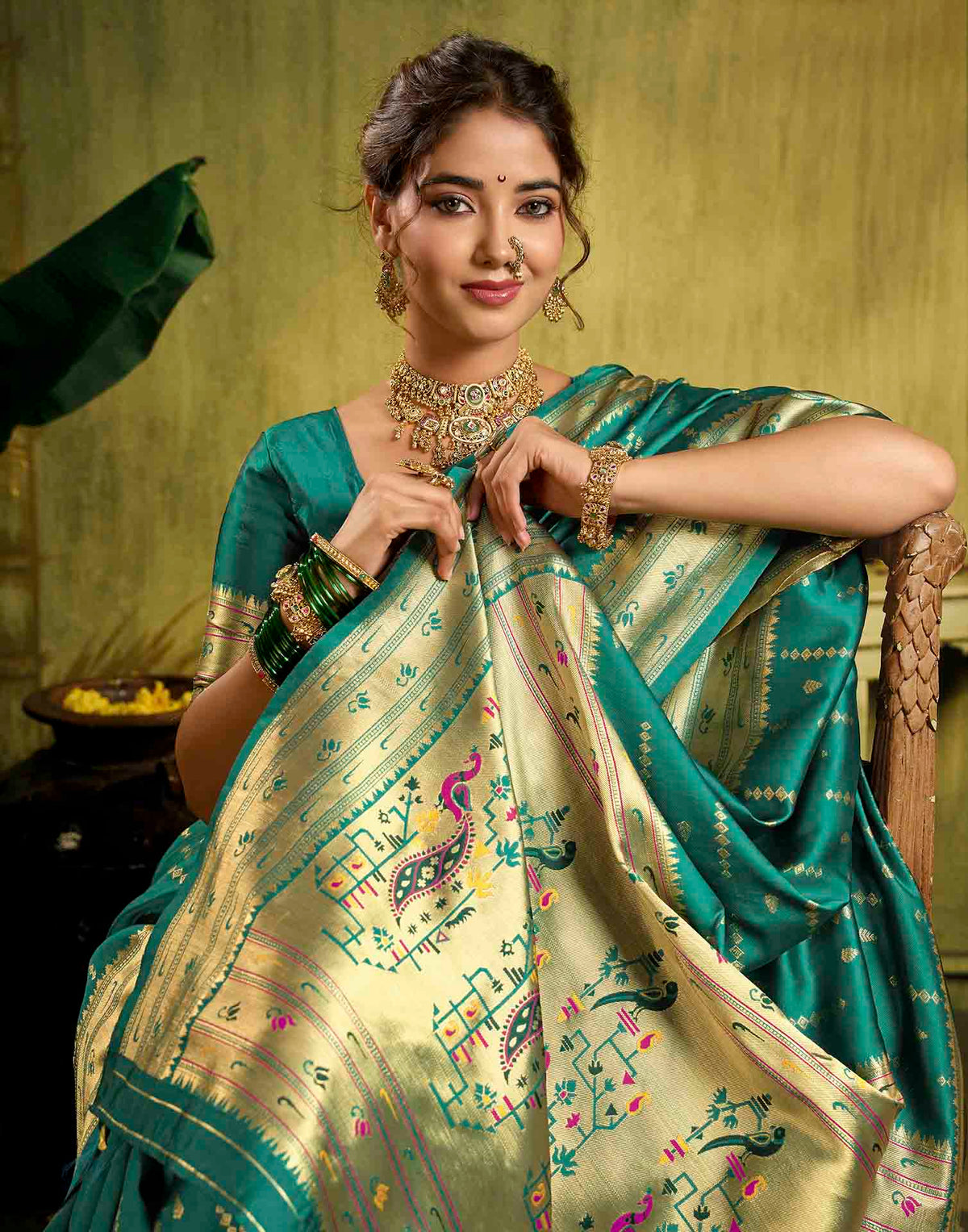 Turquoise Silk Woven Paithani Saree