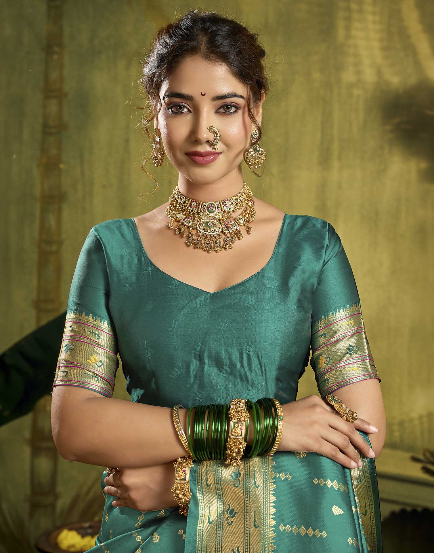 Turquoise Silk Woven Paithani Saree