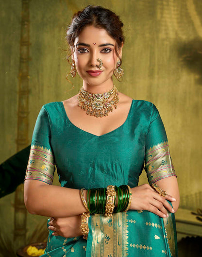 Turquoise Silk Woven Paithani Saree