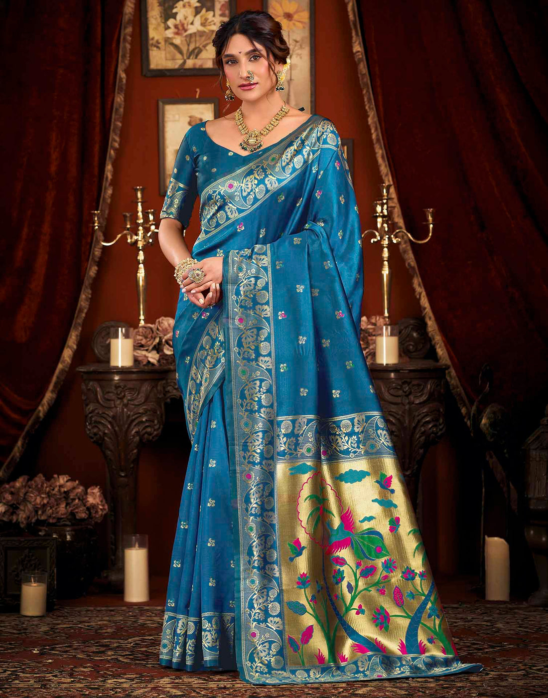 Blue Silk Woven Paithani Saree