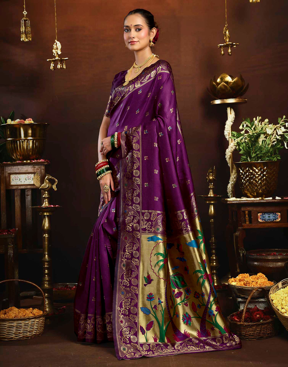 Lemon Green Silk Woven Paithani Saree