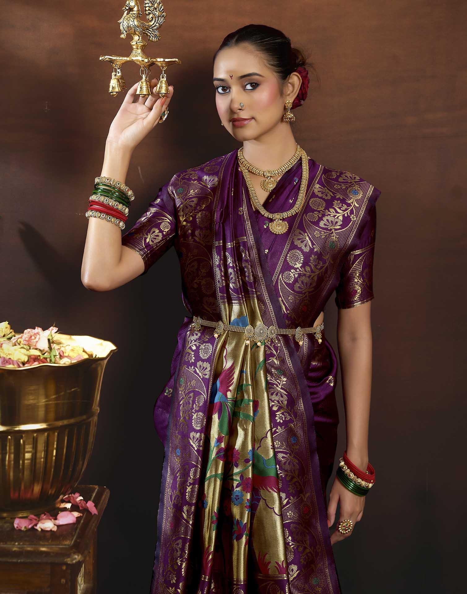 Lemon Green Silk Woven Paithani Saree