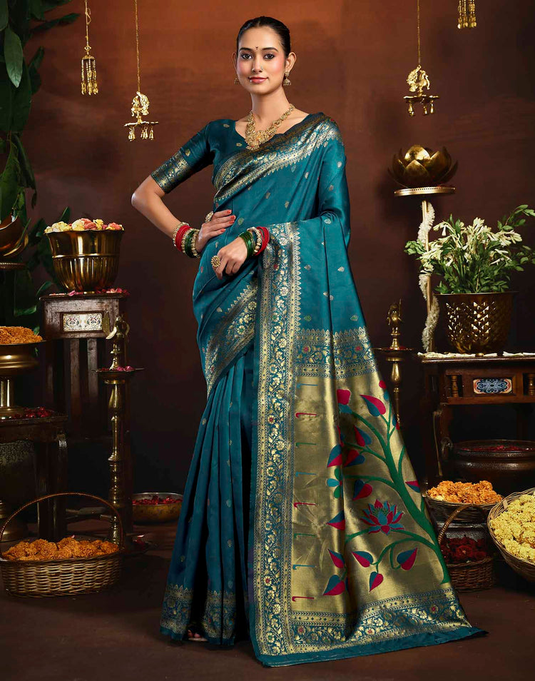 Blue Silk Woven Paithani Saree
