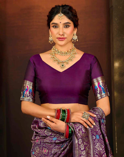 Purple Silk Woven Paithani Saree