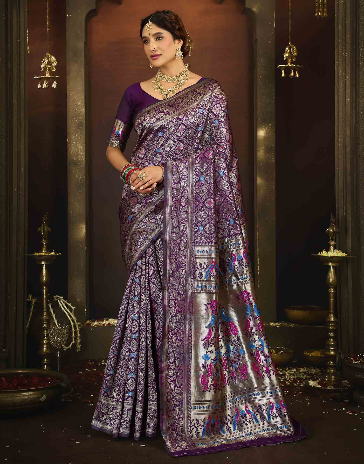 Purple Silk Woven Paithani Saree