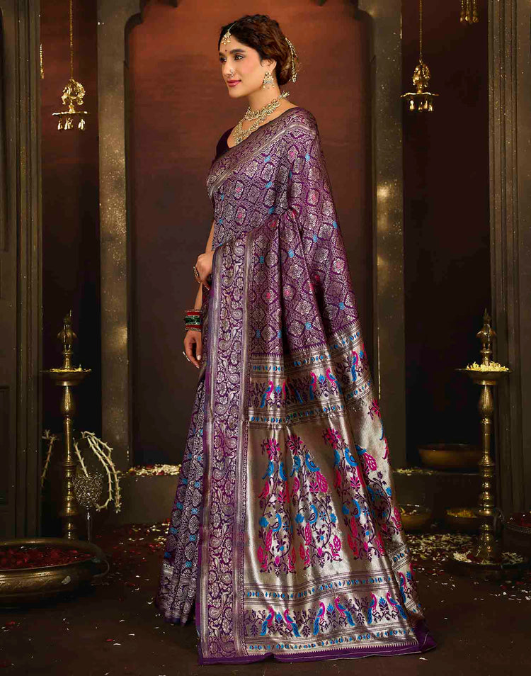 Purple Silk Woven Paithani Saree