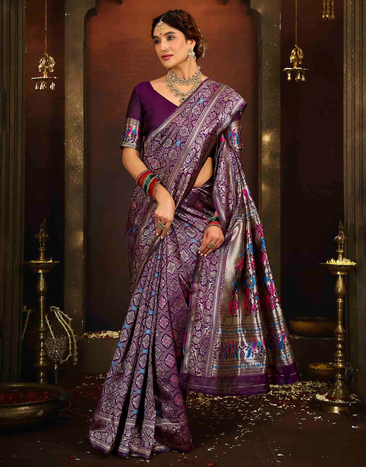Purple Silk Woven Paithani Saree