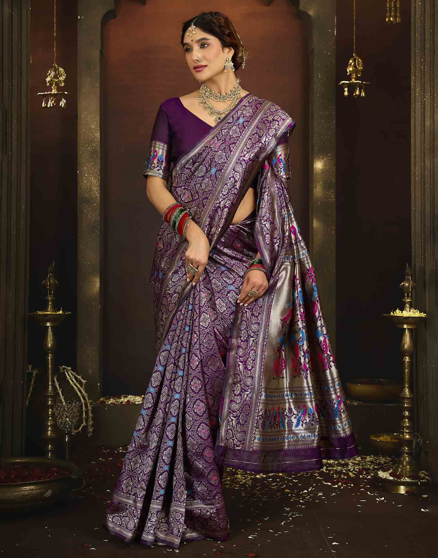 Purple Silk Woven Paithani Saree