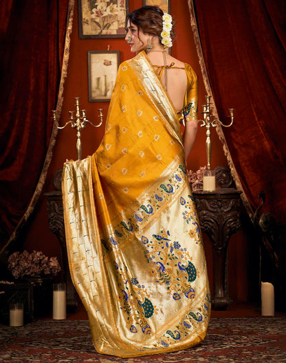 Mustard Yellow Silk Woven Paithani Saree