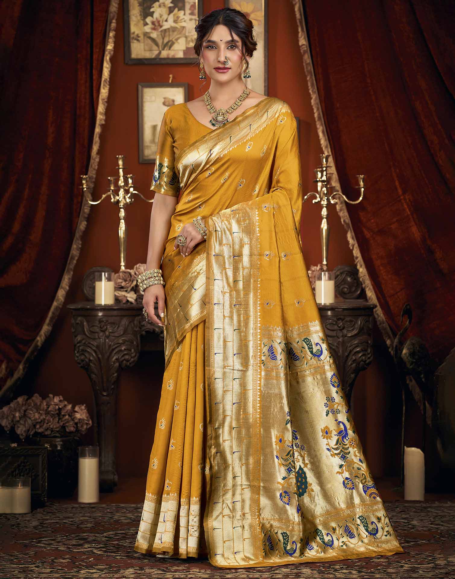 Mustard Yellow Silk Woven Paithani Saree