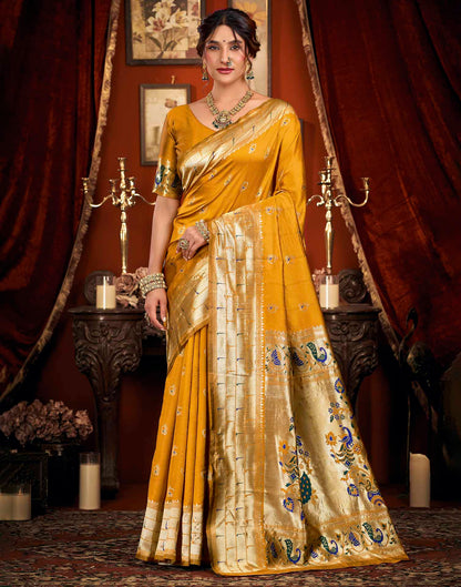 Mustard Yellow Silk Woven Paithani Saree