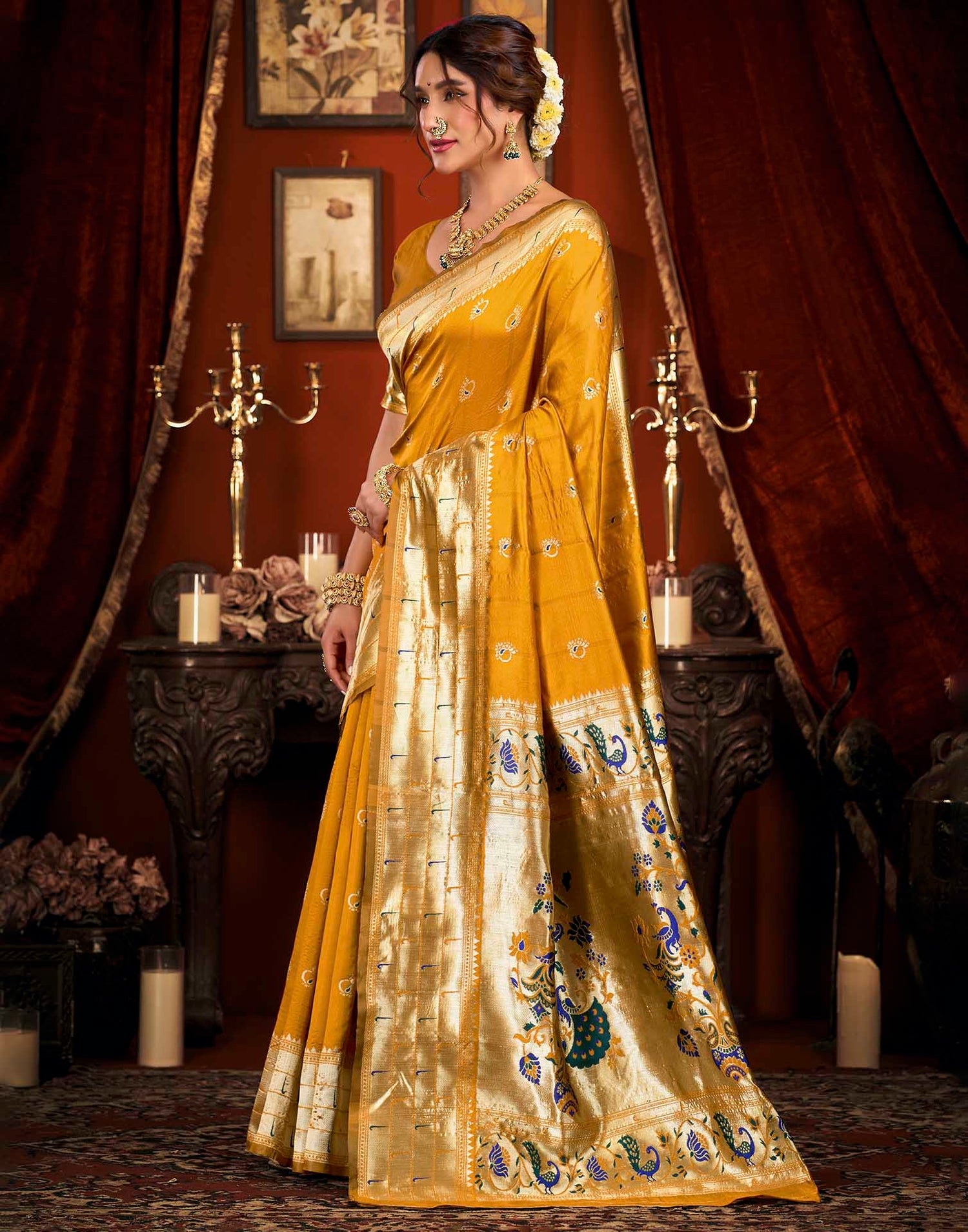 Mustard Yellow Silk Woven Paithani Saree